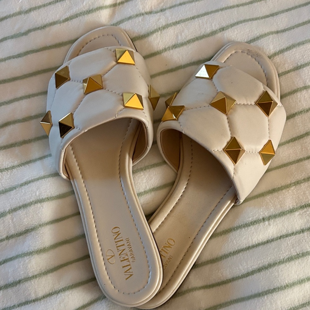 Valentino Cream and Gold Studded Sandals